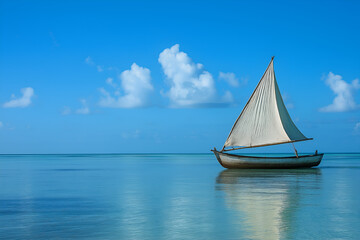 Fototapeta premium A sailboat sailing on the open sea. 