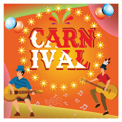 Carnival Celebration With Musicians and Festive Decor on Bright Background.