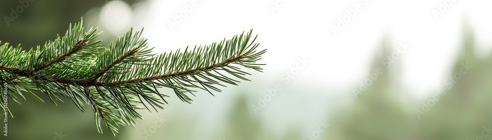 Aufkleber close-up view of pine tree branch with needles against soft focus natural background in spring seaso