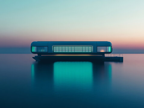 Futuristic Ocean Thermal Energy Plant at Dusk