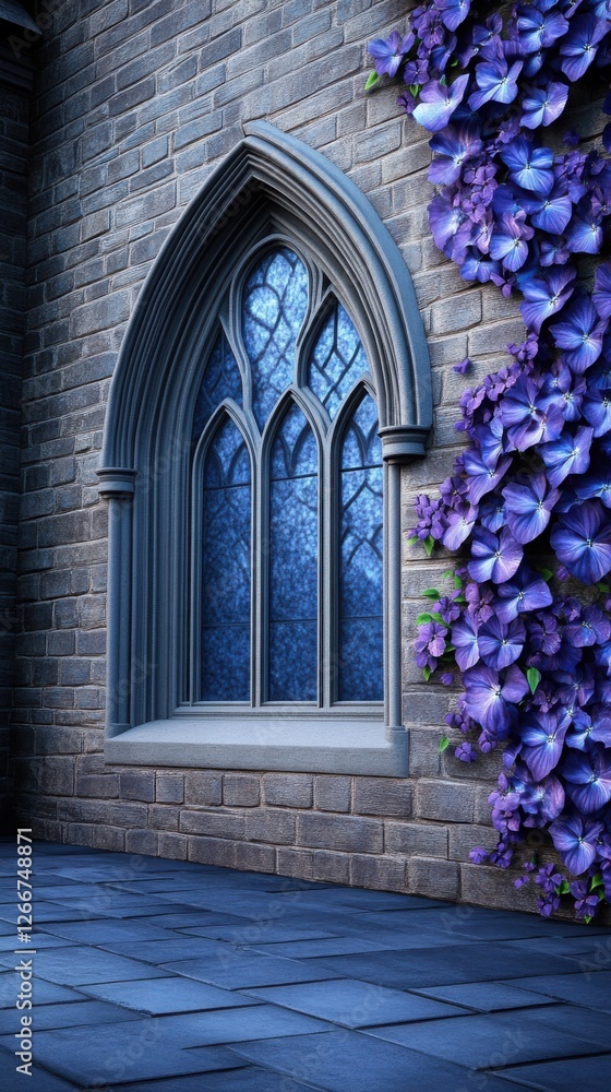 Poster high resolution photography of an old gothic-style building with a pointed arch window
