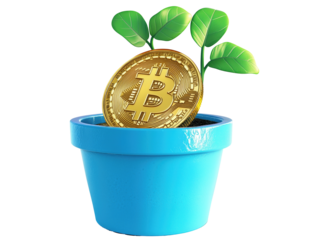 bitcoins and green plant