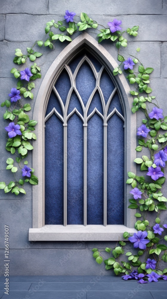 Poster high resolution photography of an old gothic-style building with a pointed arch window