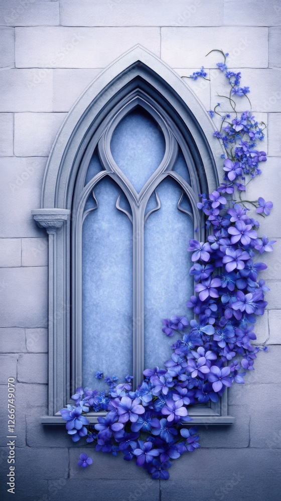 Poster high resolution photography of an old gothic-style building with a pointed arch window
