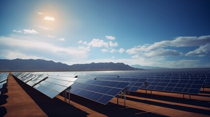 Model of the sun illuminates solar panels with glowing rays, highlighting sustainable power generation,