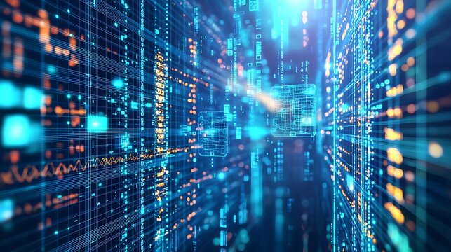 A computer screen with a blue background and a lot of numbers and lines