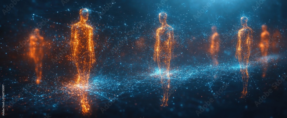 Poster interconnected human figures emphasizing network and community concept in technology