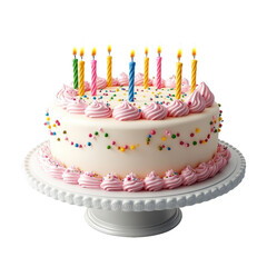 Isolated Pastel Birthday Cake with Candles and Delicate Frosting