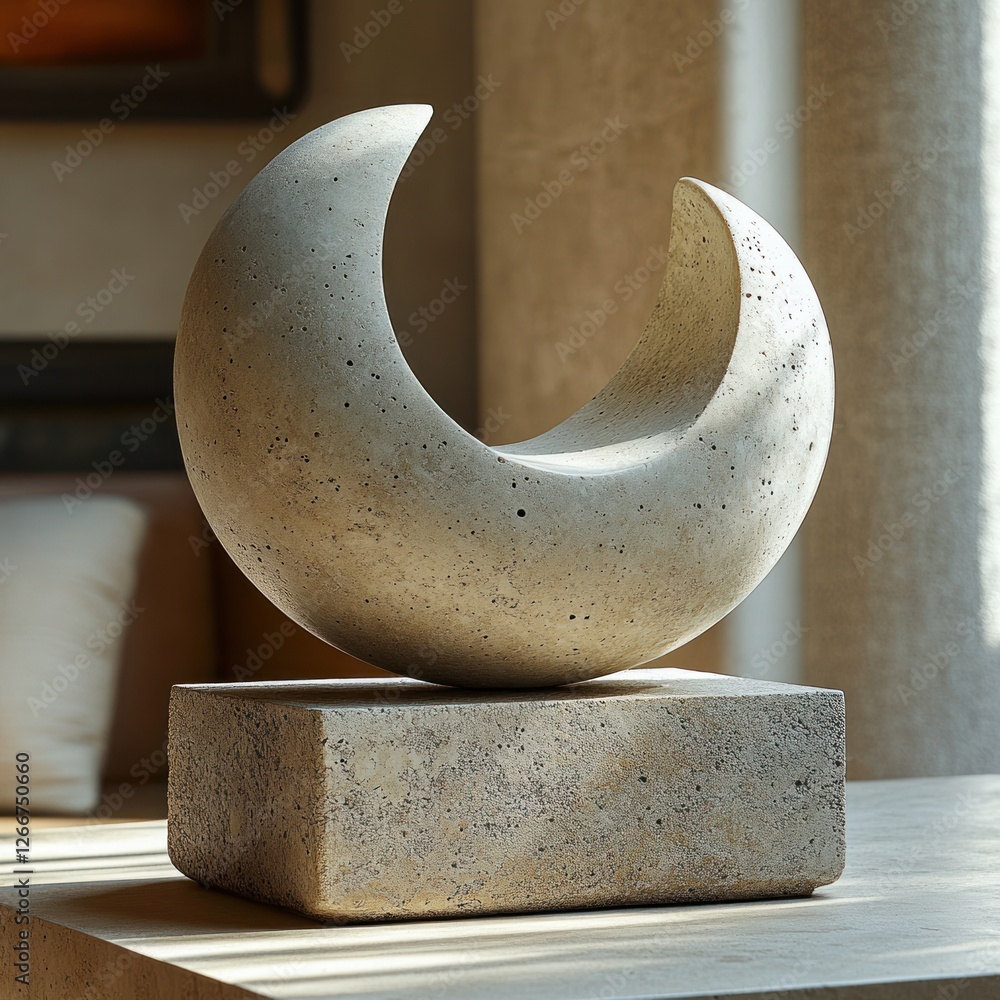 Poster geometric minimalistic sculpture presentation in soft light with cylindrical base and semi-circular 