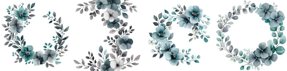 Fototapeta premium Elegant and Romantic Floral Wreath Bouquet Garland with Lush Green Leaves and Delicate Branches Arranged on a Clean White Background Beautiful Botanical for Weddings Anniversaries Holidays