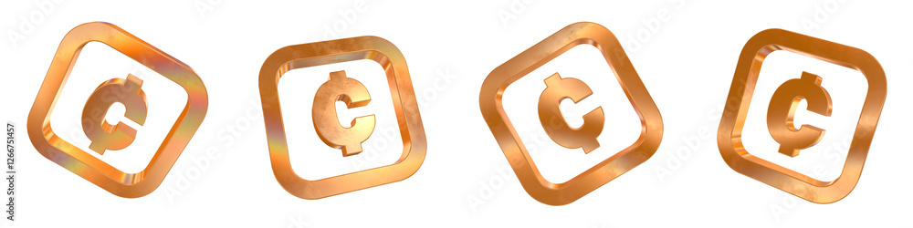 Poster set of 4 3d cent curved rectangle outline shapes with golden and rainbow effects isolated on a trans