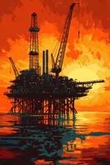 Obraz premium Offshore oil rig sunset ocean energy industry (1)
