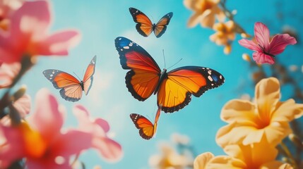 A set of colorful butterflies