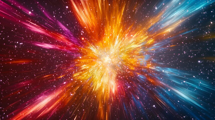 Naklejka premium Abstract Cosmic Explosion Bursting with Vibrant Colors and Shining Stars