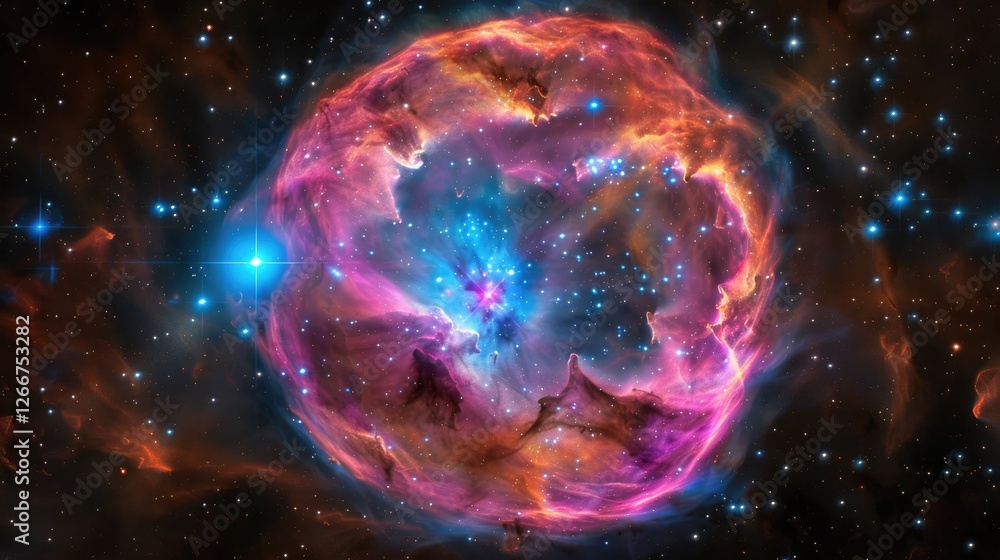 Poster exploring cosmic wonders outer space nebula imagery celestial environment colorful viewpoint astrono