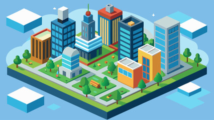 isometric cityscape with modern buildings vector