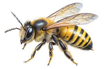 Honeybee Close-Up: A detailed illustration of a honeybee, showcasing its intricate body, fuzzy texture, and striking yellow and black stripes.