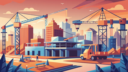 Fototapeta premium construction site with cranes and buildings