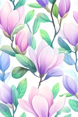 Pastel Magnolia Blossoms, Spring Garden, Seamless Pattern, Textile Design