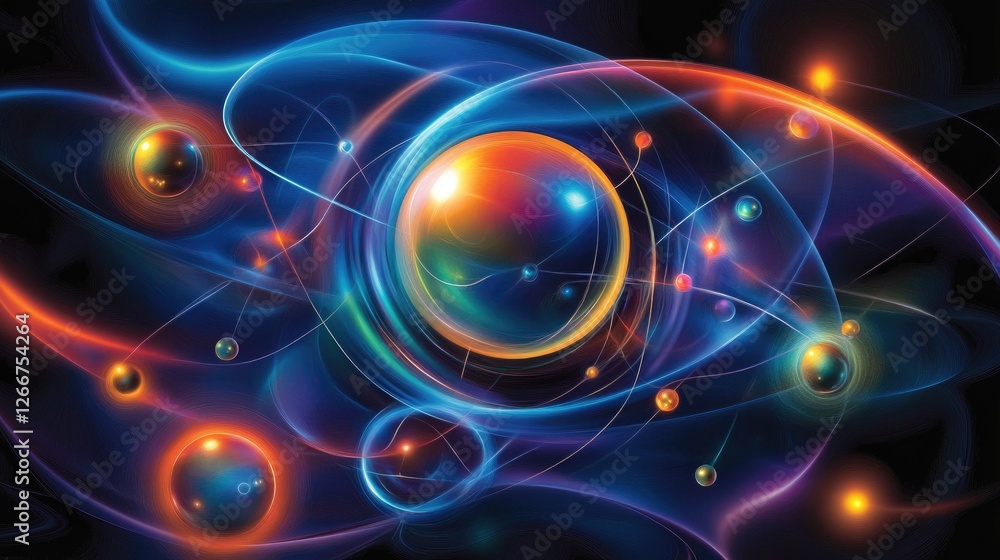 Poster exploring colorful quantum worlds abstract artwork of energy and particles in a cosmic environment