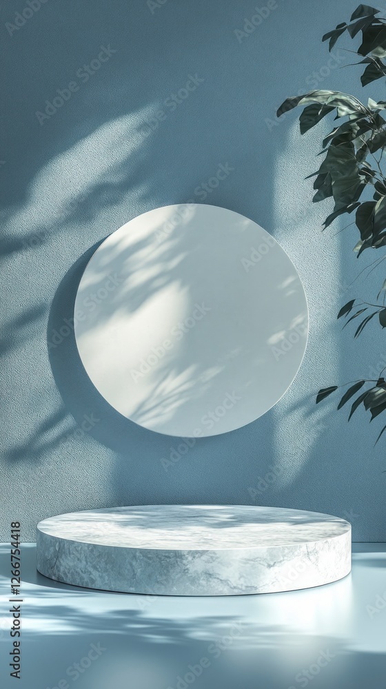 Aufkleber 3d render of an abstract, minimal blue background with an empty round podium scene for product prese