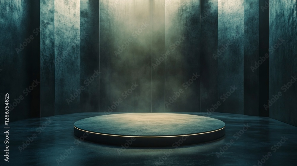 Aufkleber circular podium in the center of an empty room, illuminated by soft light from above. the background