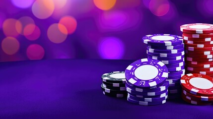 High-stakes poker game chips casino venue digital artwork elegant setting close-up view gambling excitement