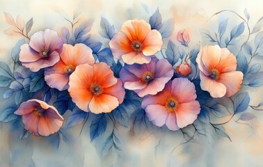 watercolor floral arrangement with wildflowers and leaves in soft pastel colors for spring and summer