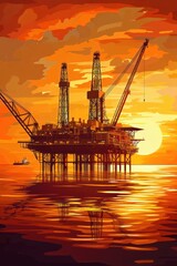 Obraz premium Offshore oil rig sunset ocean platform energy (4)