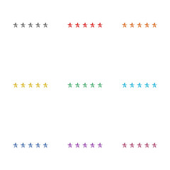 Five stars 5 stars rating icon isolated on white background. Set icons colorful