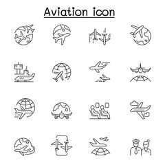 Aviation and airport icon set in thin line style