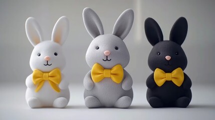 Playful bunny figurines studio setting decorative content minimalistic environment close-up view whimsical concept