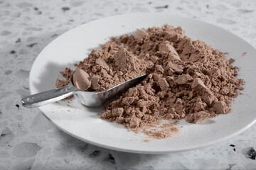 A view of a plate of protein powder.