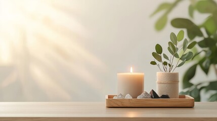Relaxing candlelight and green plants home decor cozy setting