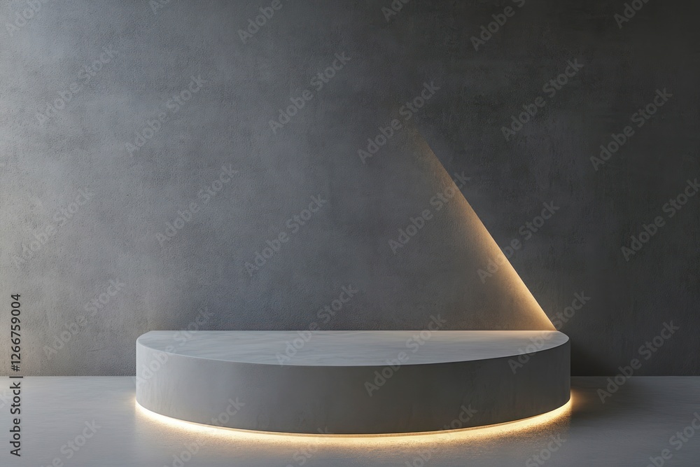 Poster simple gray podium with soft lighting for product display, set against an empty background. the roun