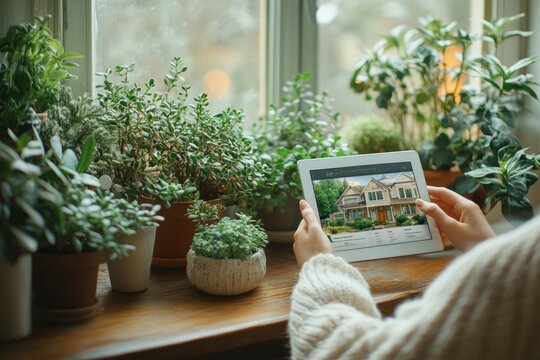 Man searching for real estate listings on tablet for new home purchase