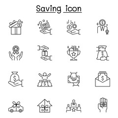 saving icon set in thin line style