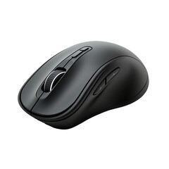 Isolated Sleek Black Wireless Mouse with Contoured Design and Precise Tracking