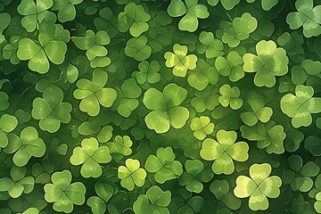 Close up view of many green clover leaves, pixelated graphic design,  bright vibrant colors,  pattern,  background, nature, spring,  clover,  four-leaf clover,  lucky,  design element