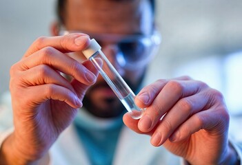 close up scientist holding tube