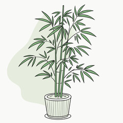 green bamboo plant in pot vector illustration