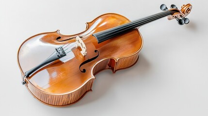 Fototapeta premium classical cello with fine strings and polished wooden body, isolated on light background