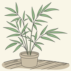 green bamboo plant in pot vector illustration