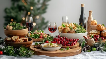 Fototapeta premium A beautifully arranged table displaying a variety of fresh fruit and a bowl of bread, ready for sharing
