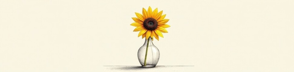 Geometric sunflower, minimalist vase sketch Simple lines, sun-like form , simple, artwork