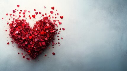 Heart shape created from multiple red heart icons on a white background