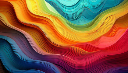 Fototapeta premium Abstract Colorful Waves Stock Photo: Vibrant Gradient Layers in Blue, Orange, Yellow, Red, and Purple for Modern Design and Artistic Backgrounds.
