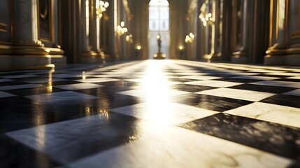 Elegant Black and White Marble Floor in Luxurious Interior Space