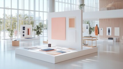 Fototapeta premium Art exhibition featuring contemporary works modern gallery interior