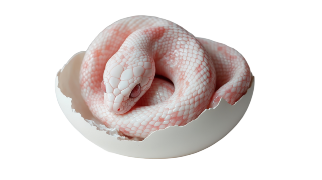 Isolated Albino Snake Hatching from White Eggshell - Exotic Pet